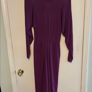 Purple Ruched Cowl Neck Cocktail Dress